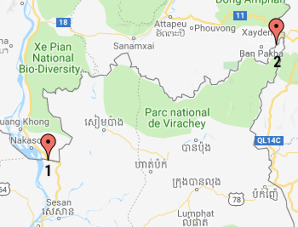 Carte des postes de frontière entre le Cambodge et le Laos. ©Theo-courant